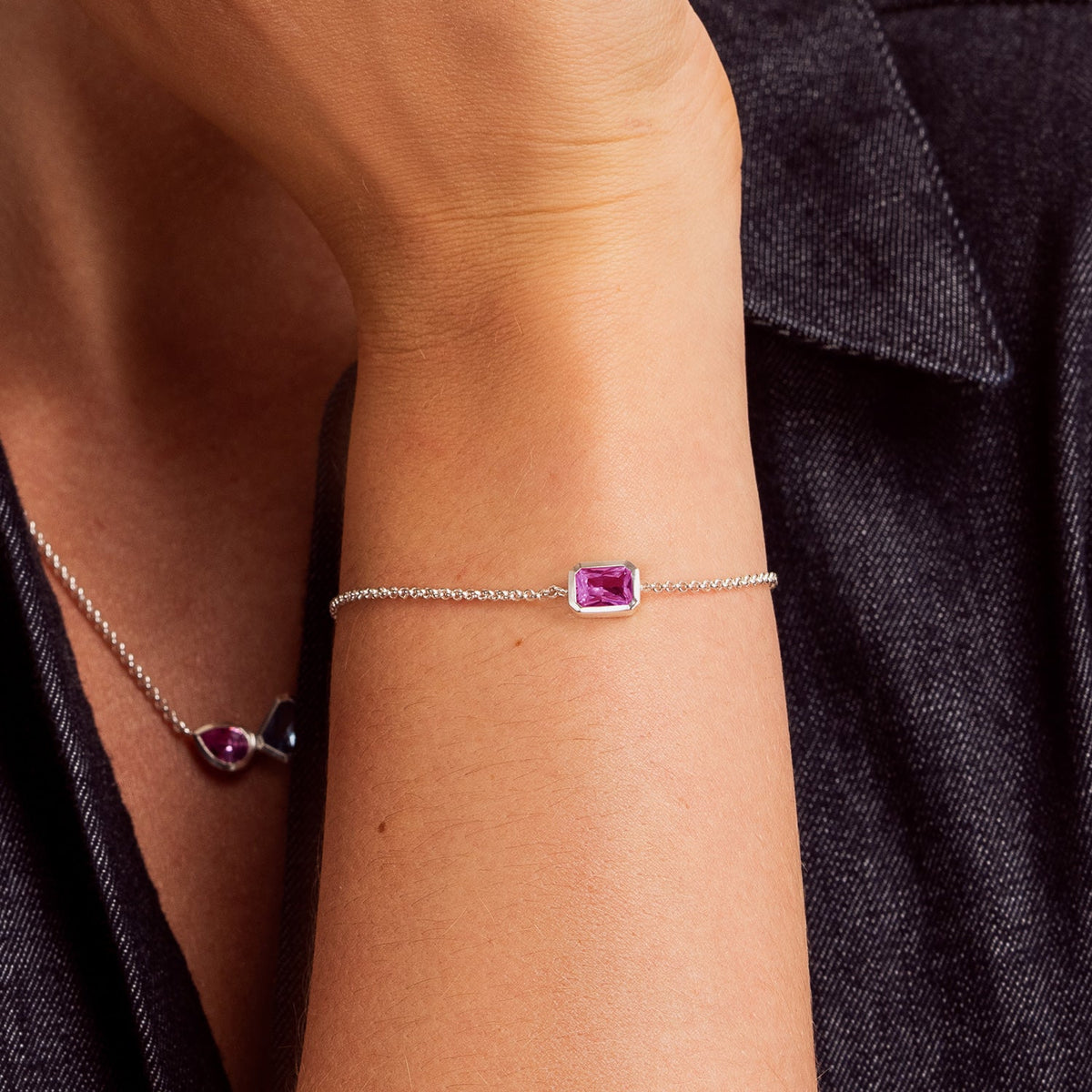 Pink Quartz Octagon Chain Bracelet