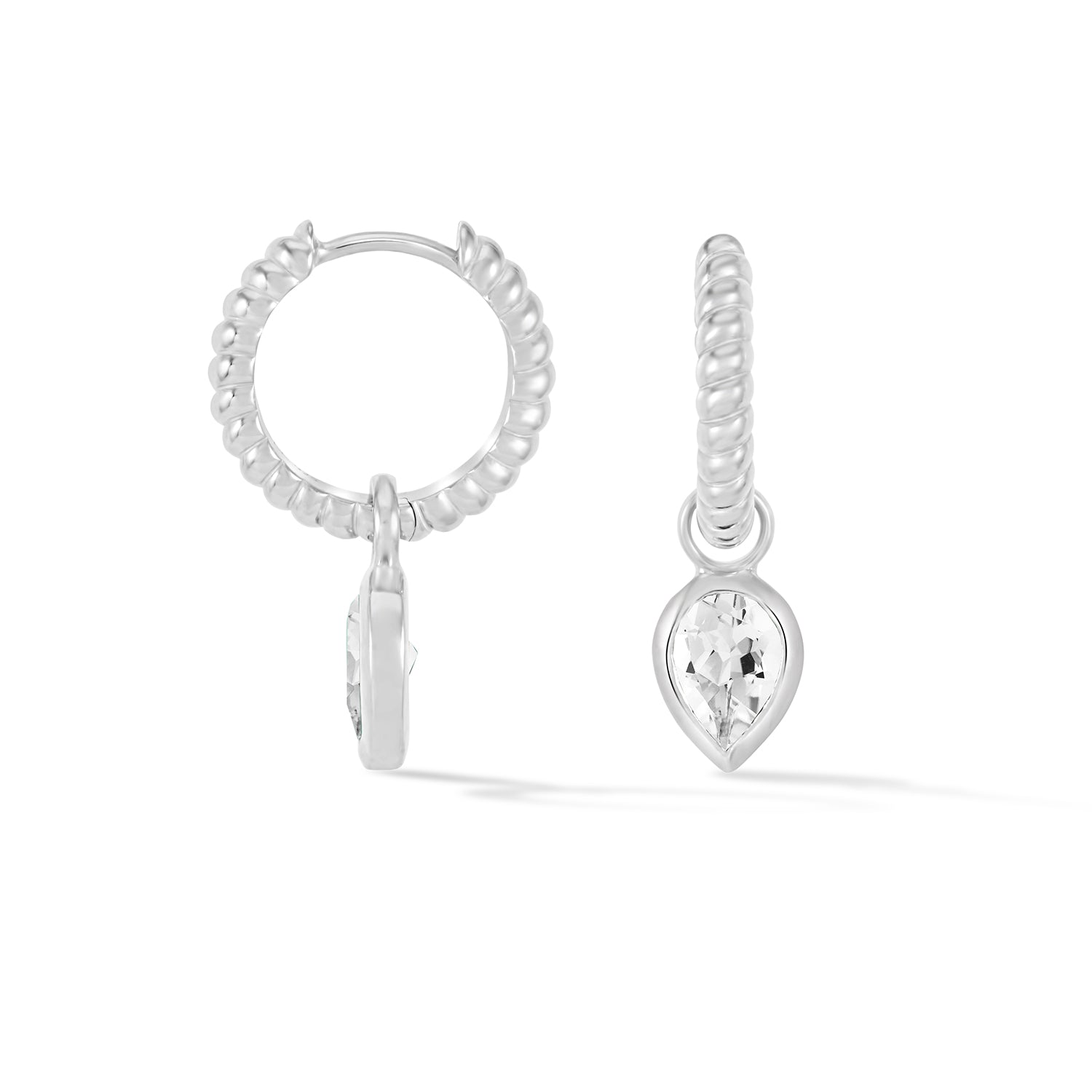 White Topaz Twist Huggie Charm Hoops