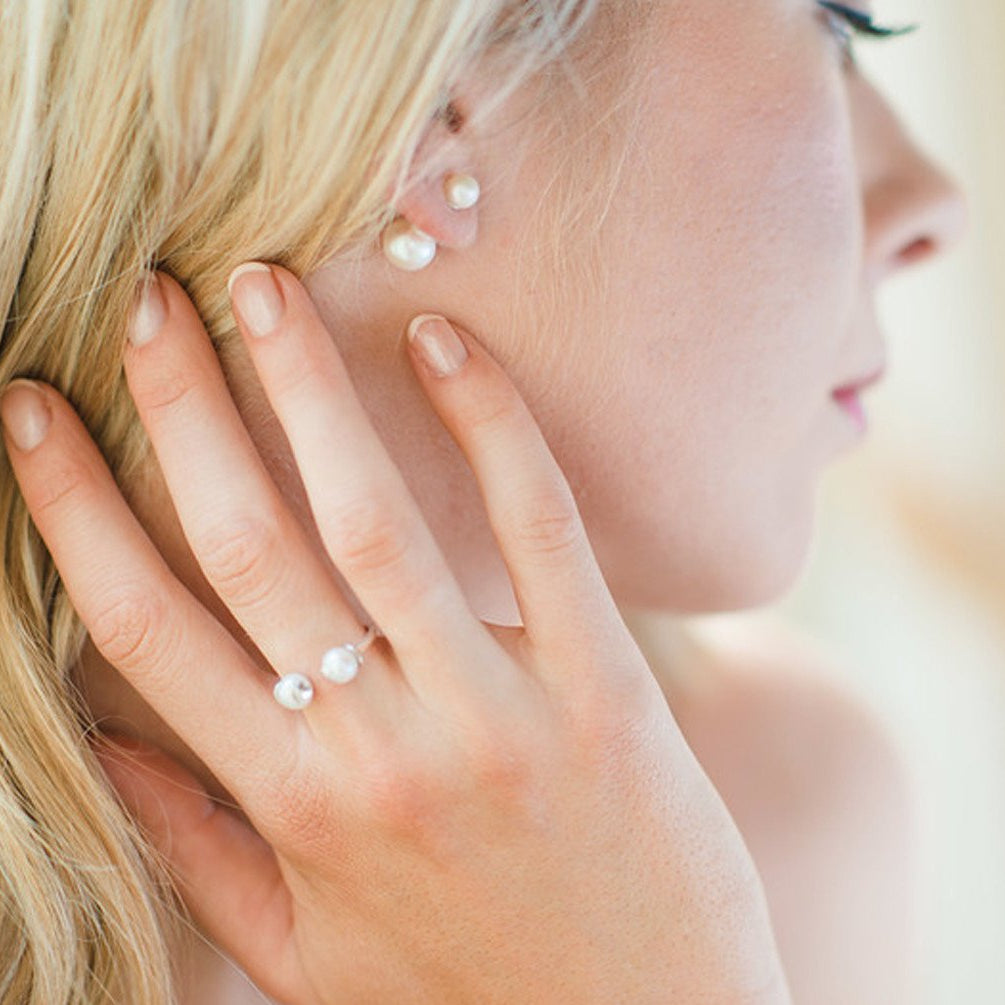 Double Pearl Silver Earrings