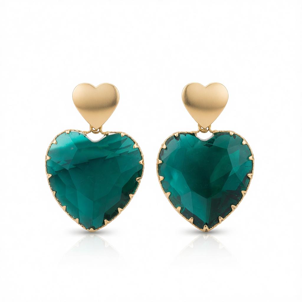 Green Crystal & 18K Gold-Plated Heart Drop Earrings