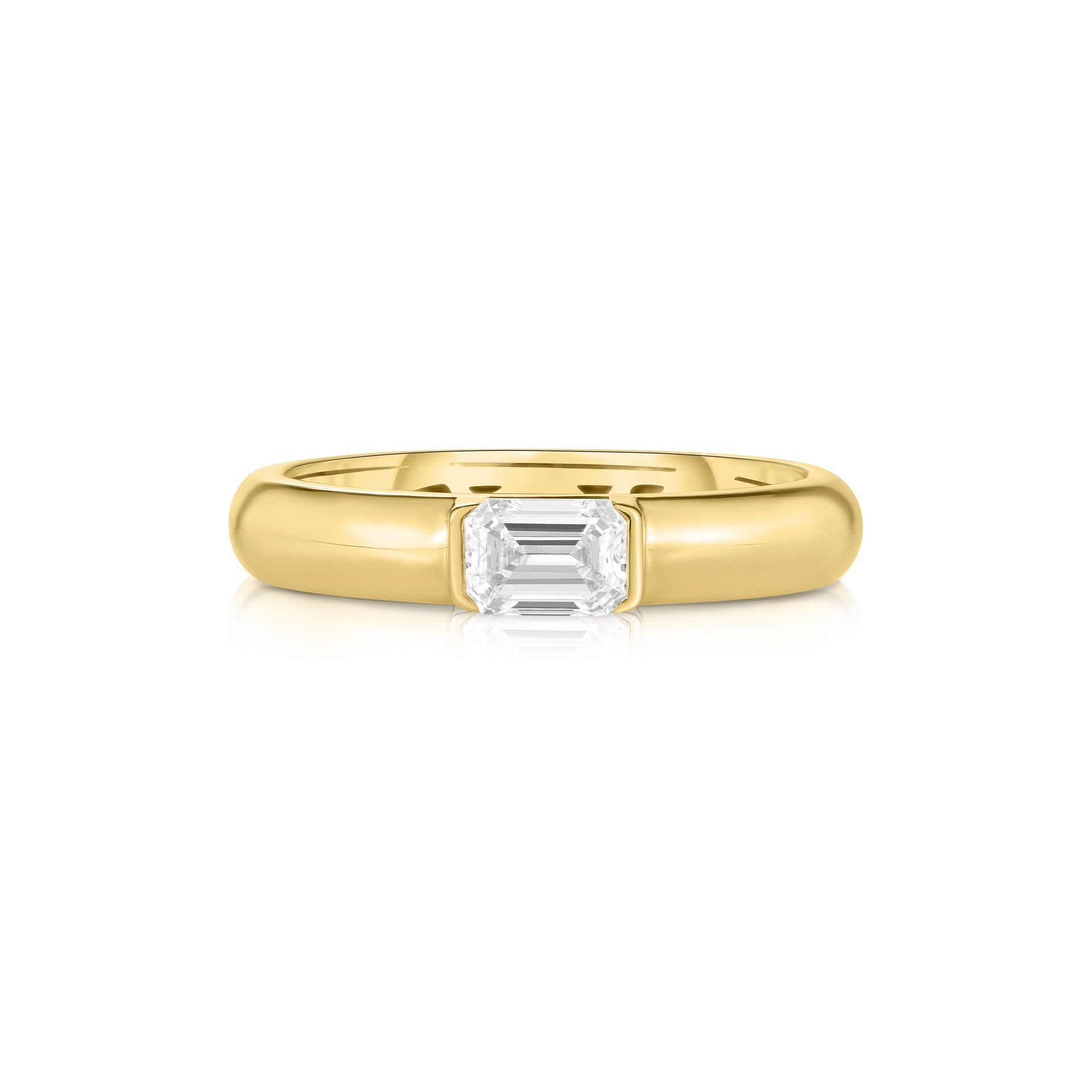 Half Bezel Emerald Cut Lab Diamond Puffy Ring