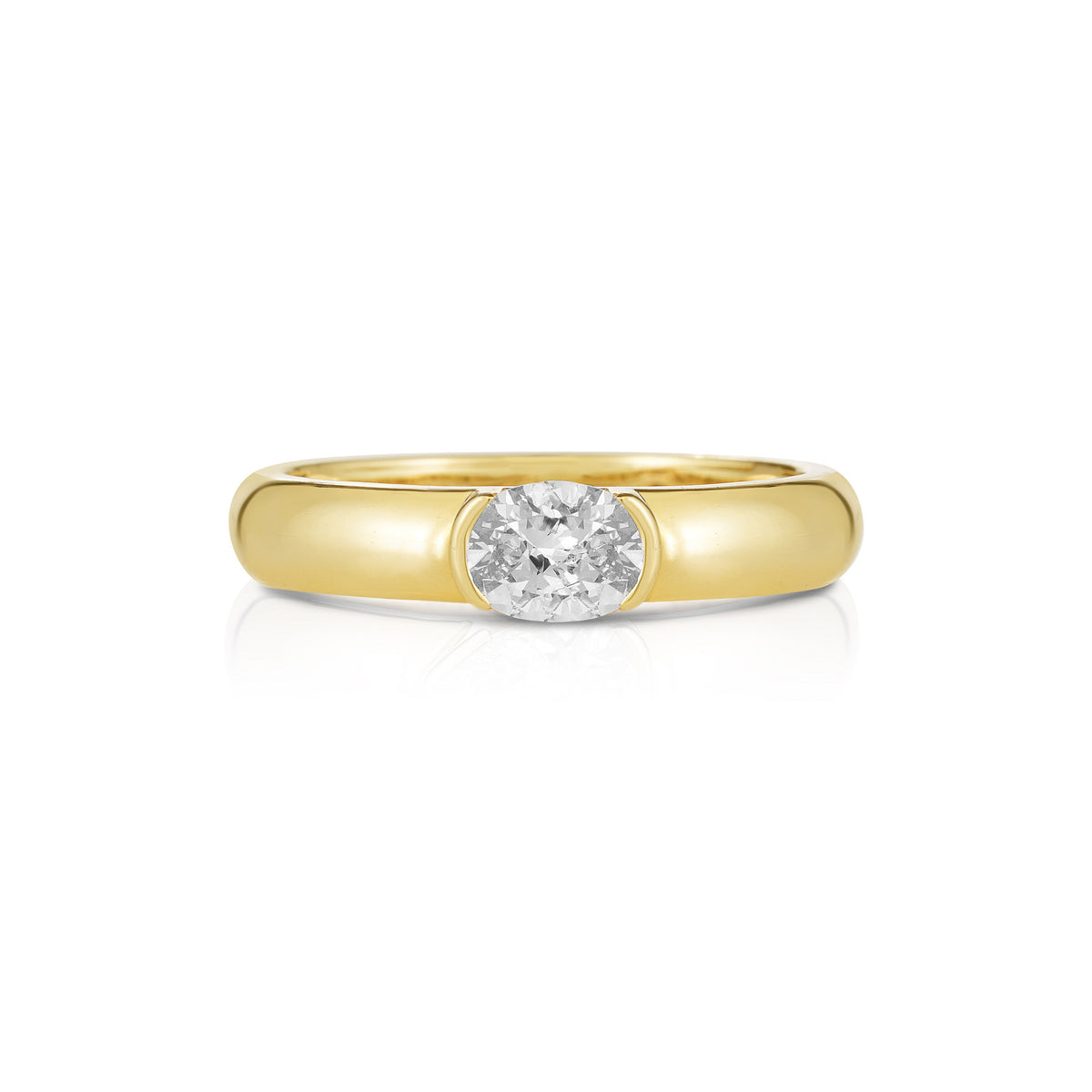 Half Bezel Oval Lab Diamond Puffy Ring