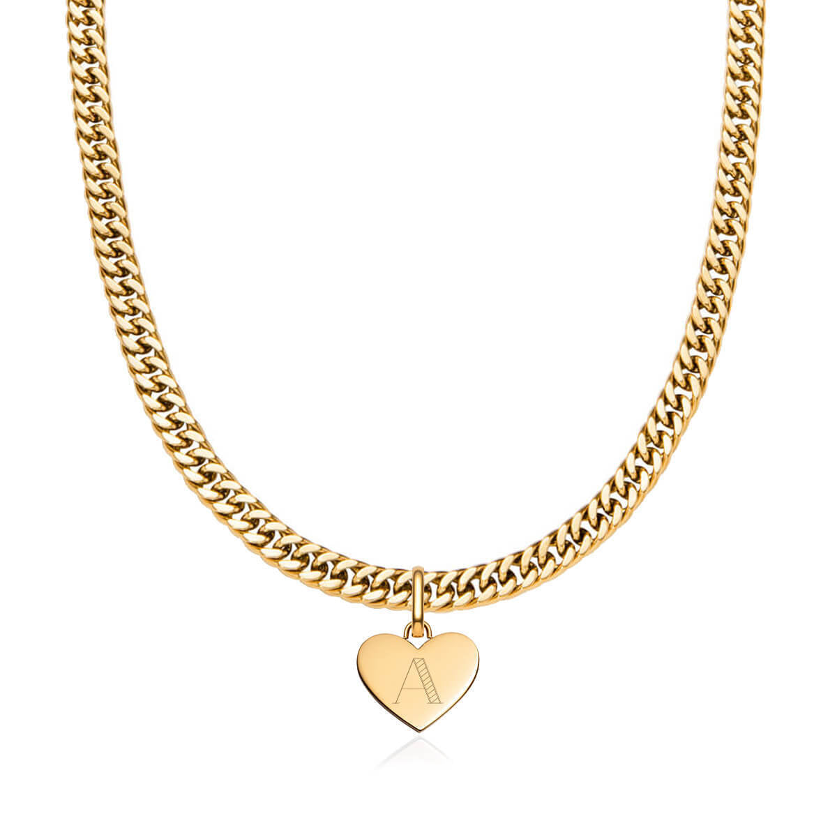 Heart Curb Chain Necklace (Gold)