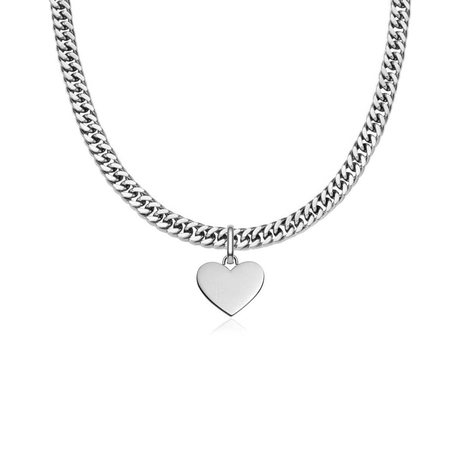 Heart Curb Chain Necklace (Silver)