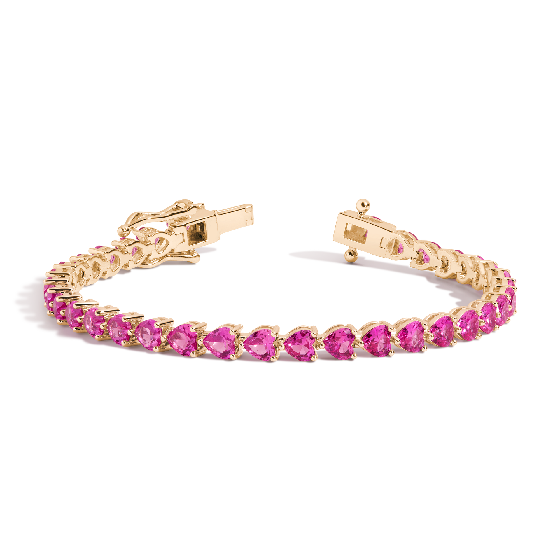 Lab Grown Pink Sapphire Heart Tennis Bracelet