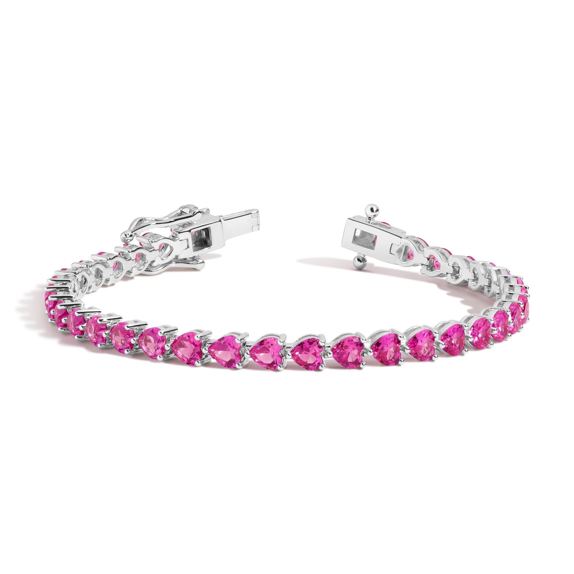 Lab Grown Pink Sapphire Heart Tennis Bracelet