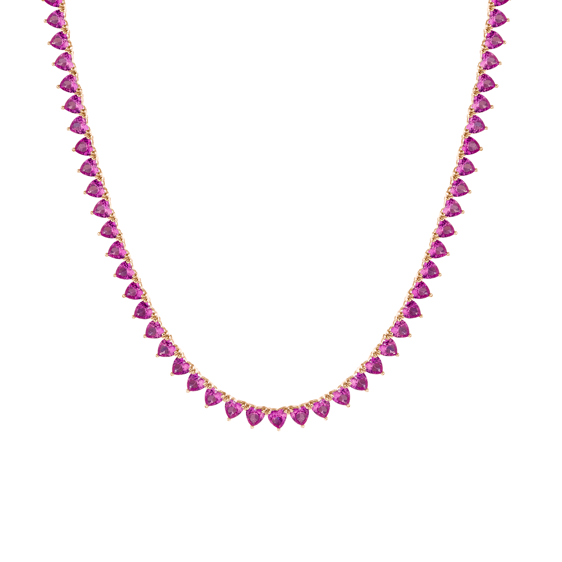 Lab Grown Pink Sapphire Heart Tennis Necklace