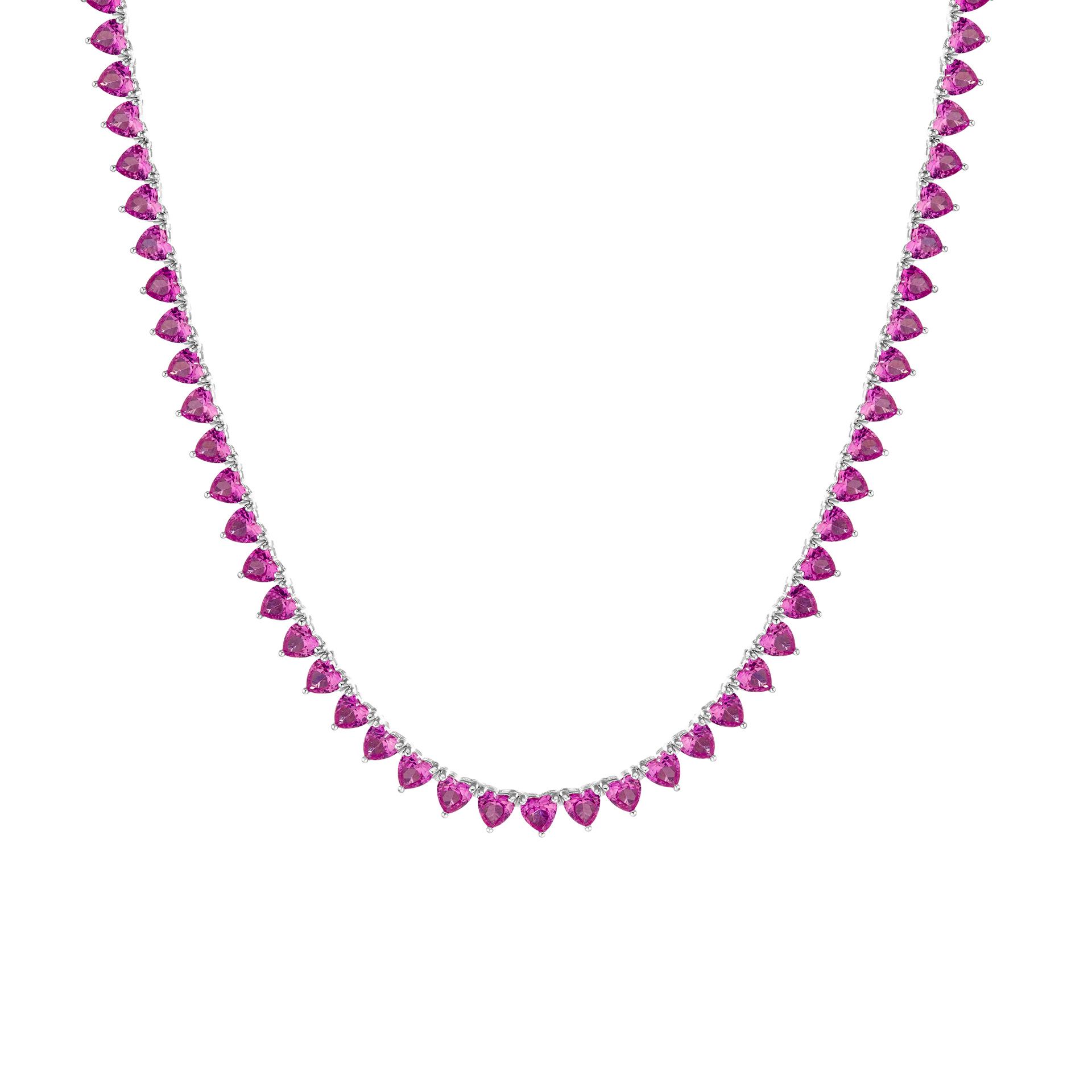 Lab Grown Pink Sapphire Heart Tennis Necklace