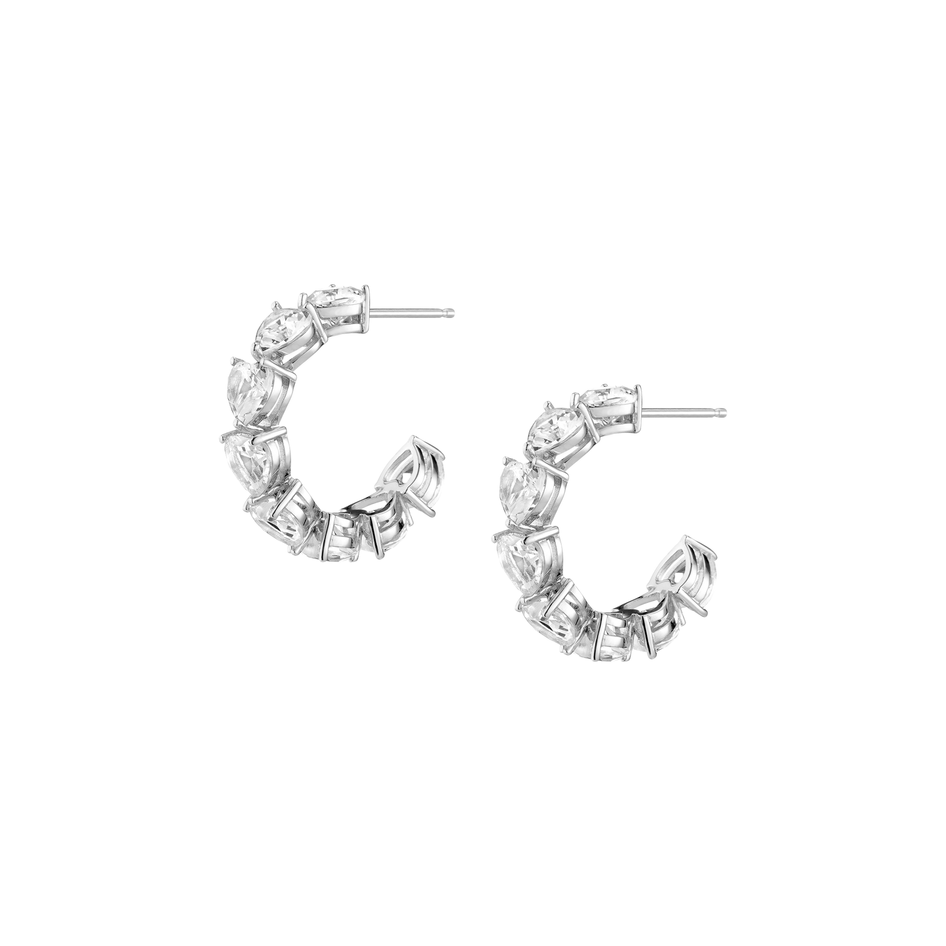 Lab Grown White Sapphire Heart Hoop Earrings