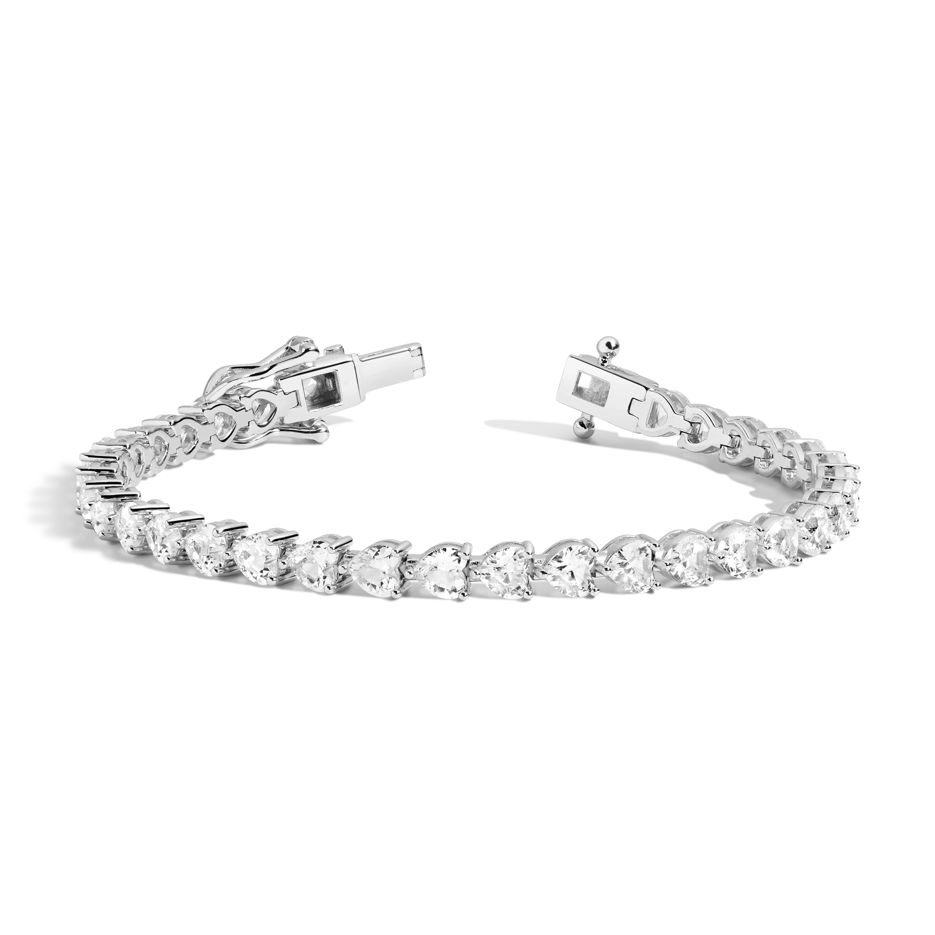 Lab Grown White Sapphire Heart Tennis Bracelet