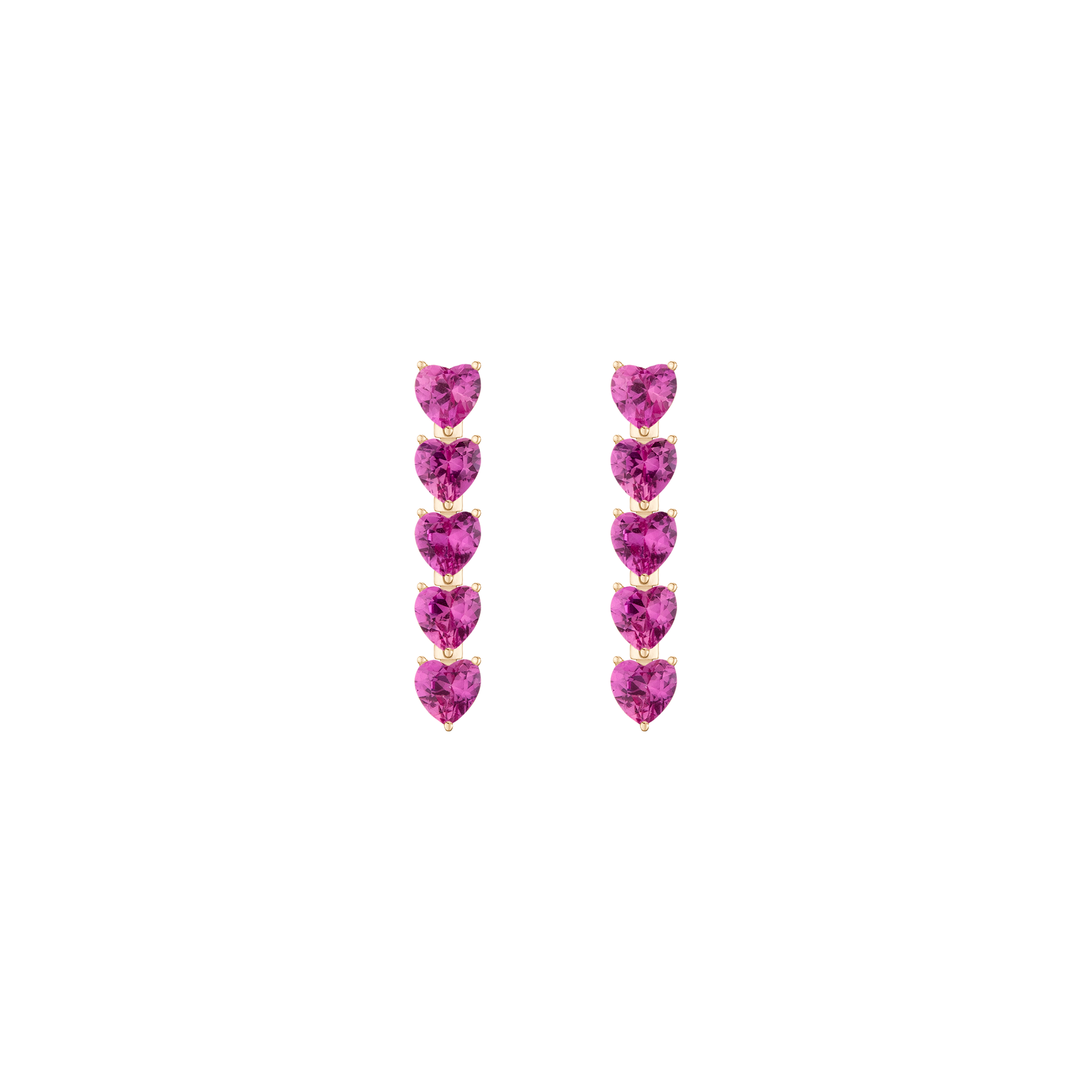 Lab Grown Pink Sapphire Heart Tennis Earrings