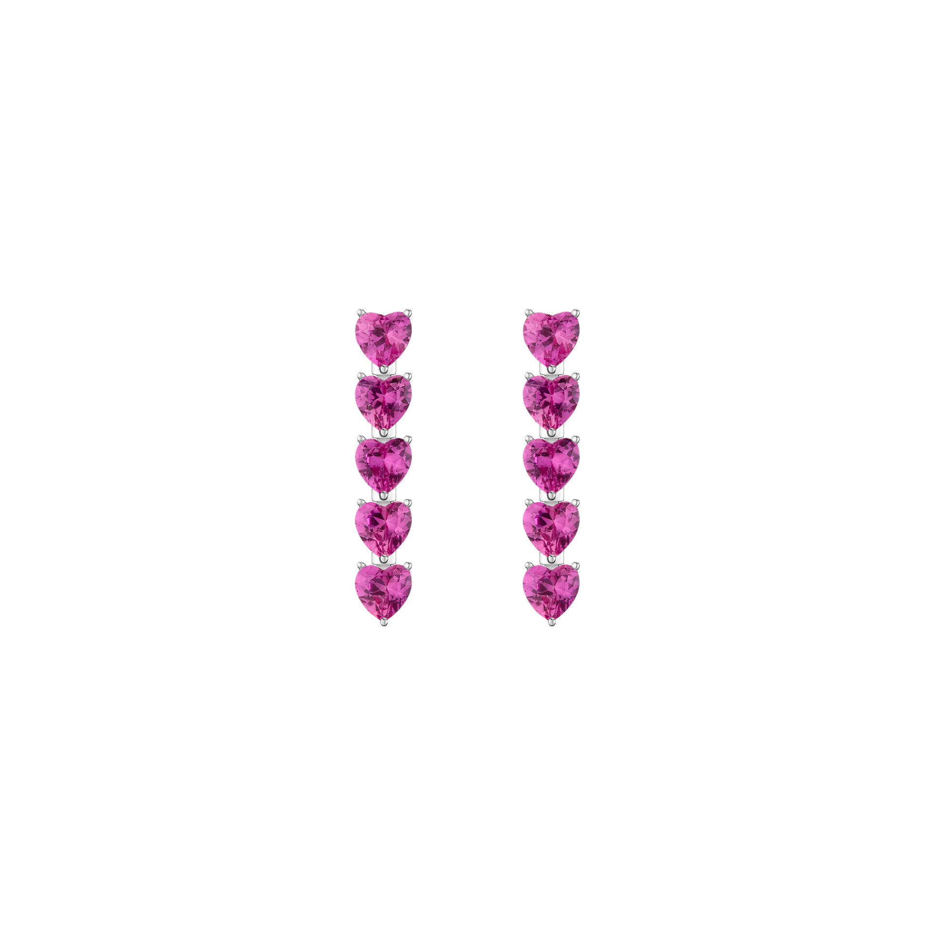 Lab Grown Pink Sapphire Heart Tennis Earrings