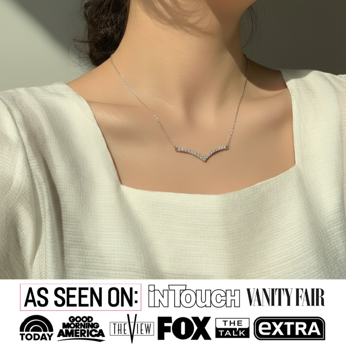 Hope 18k White Gold Plated V Pendant Linear Necklace with Swarovski Crystals