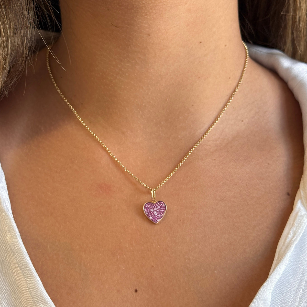 Gold Pink Sapphire and Diamond Heart Pendant