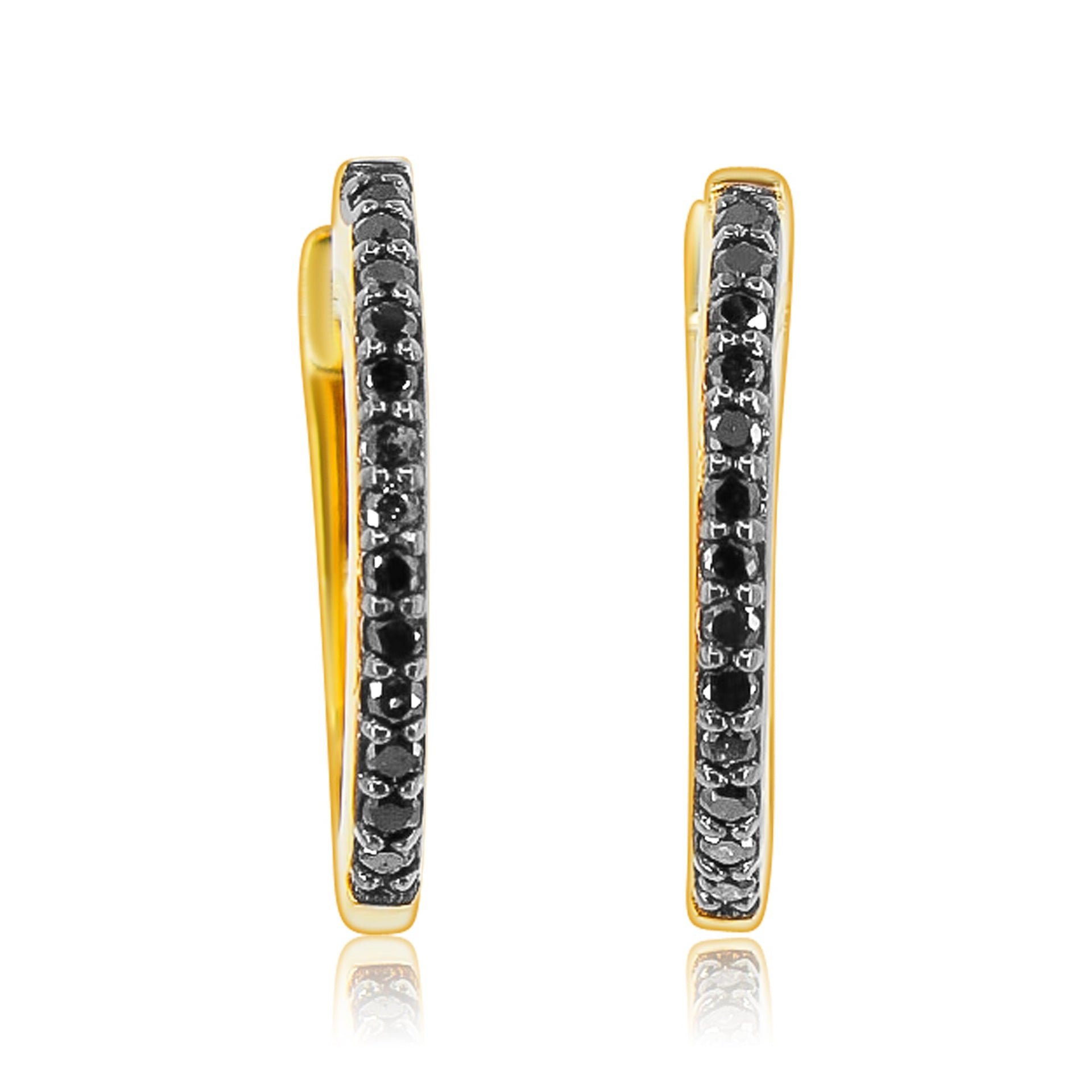 Gold Black Diamond Fine Line Hoop Earring