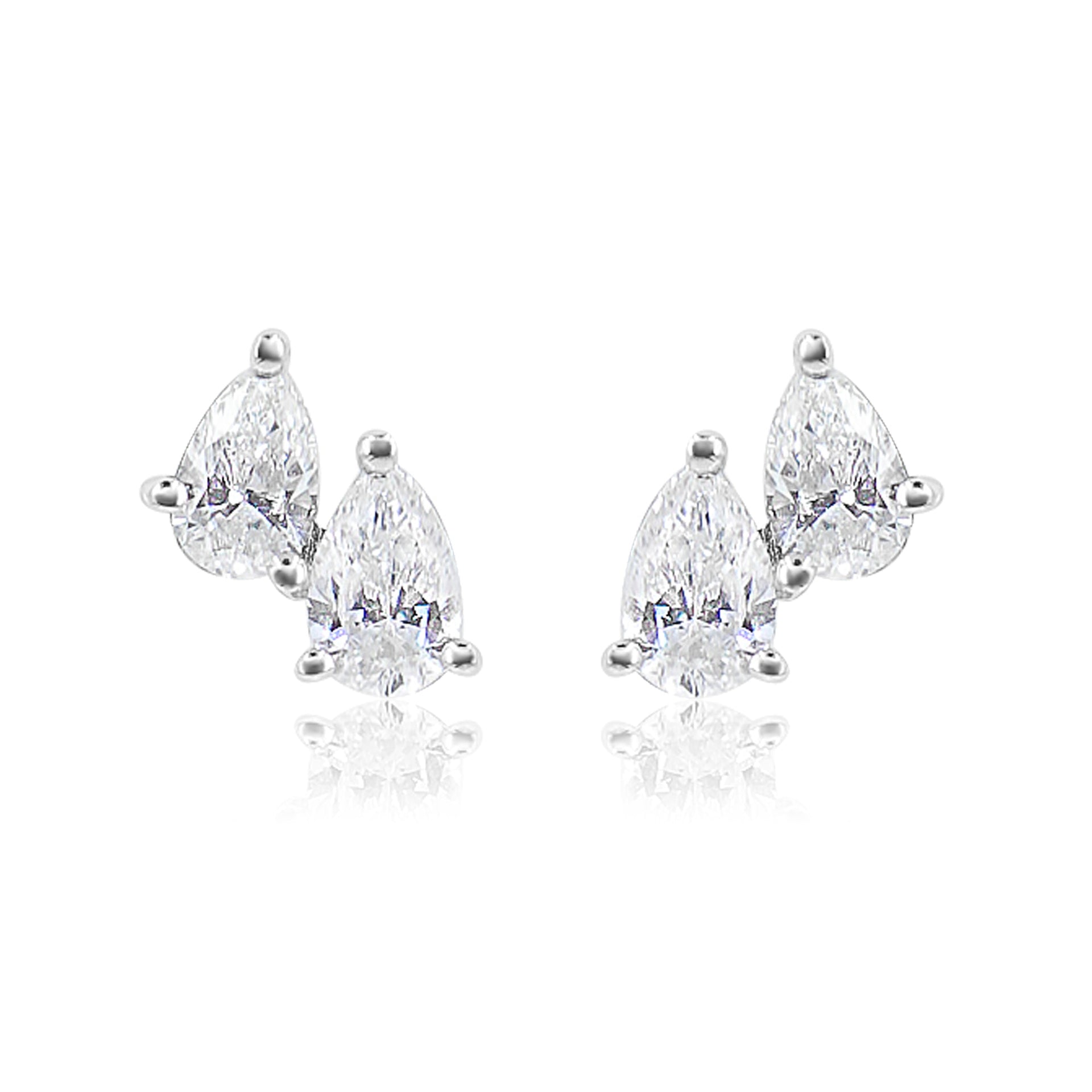 Gold Double Diamond Pear Shaped Stud Earring