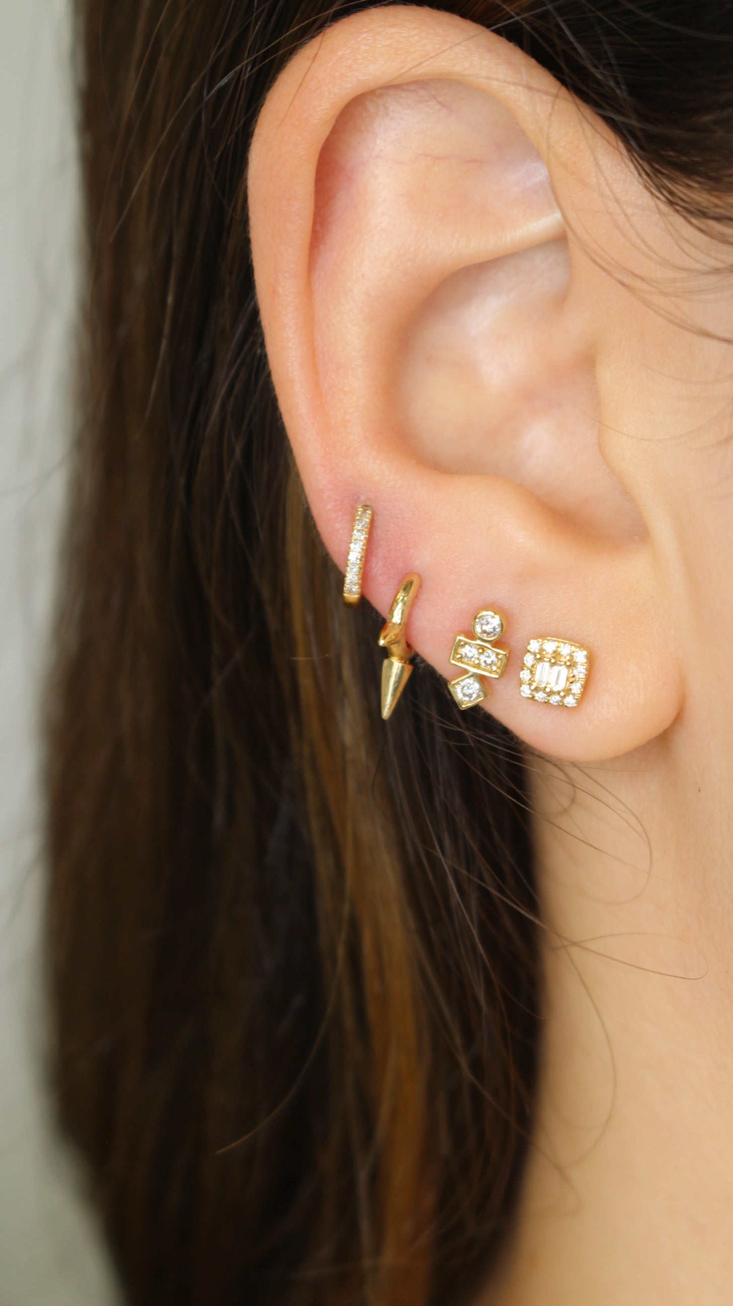 Gold Diamond Geometric Stud Earring