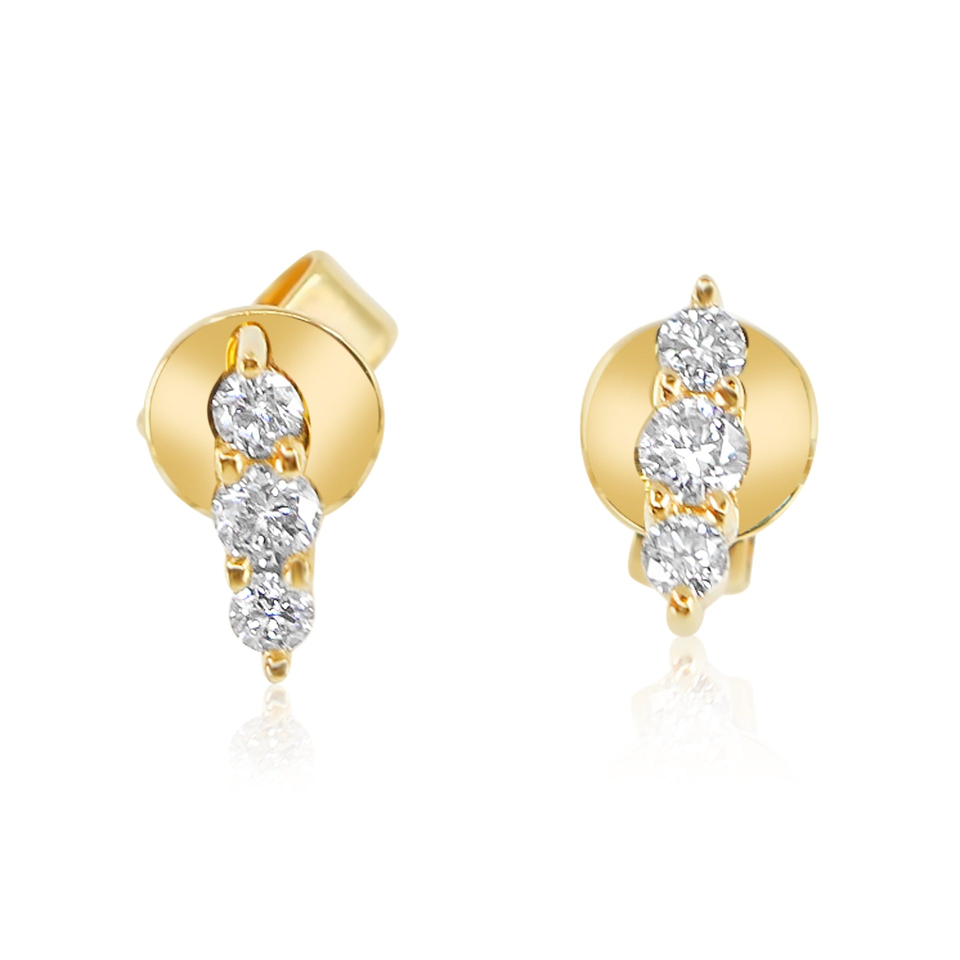 Gold Round Diamond Line Stud Earring