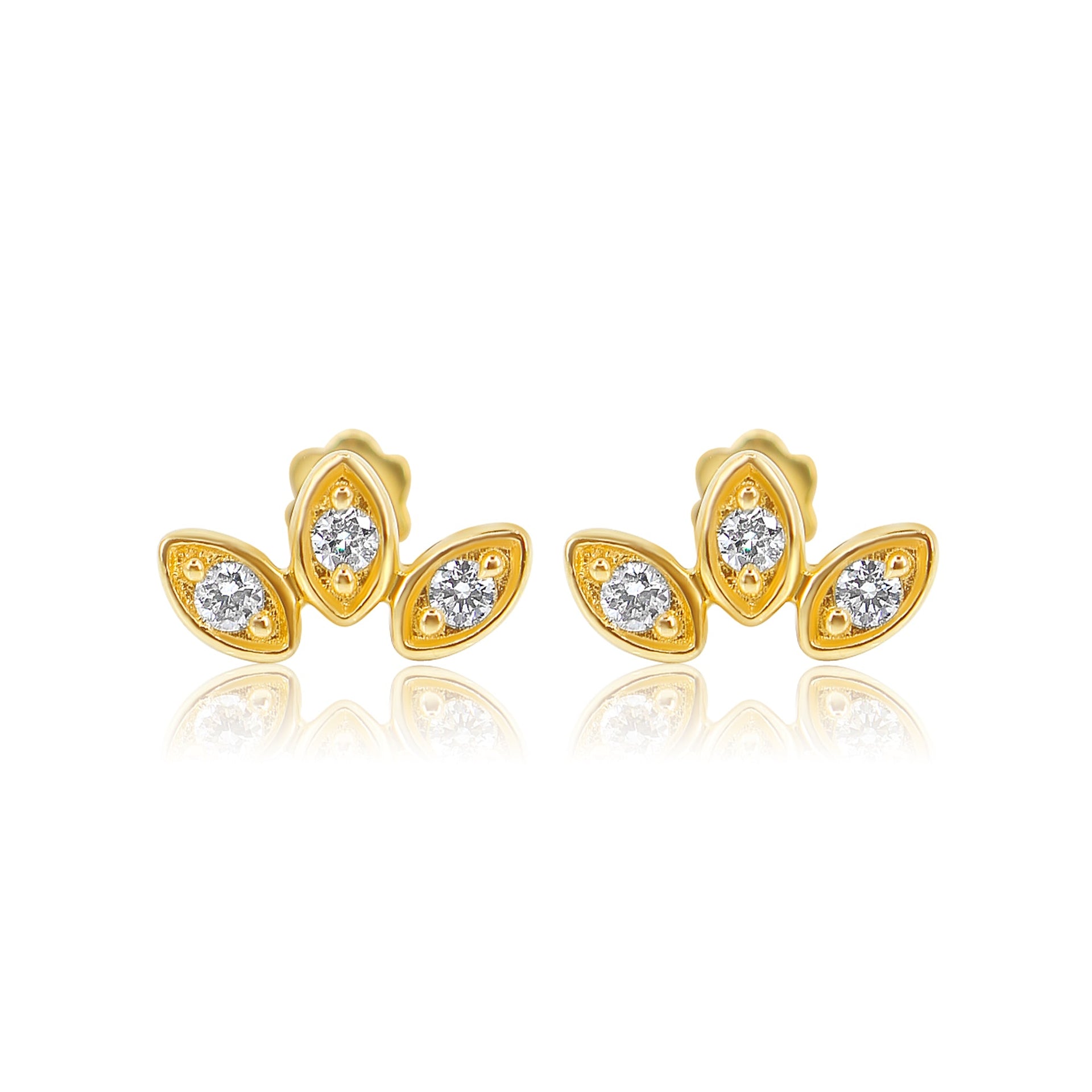 Gold Diamond Trio Petal Flat Back Earring