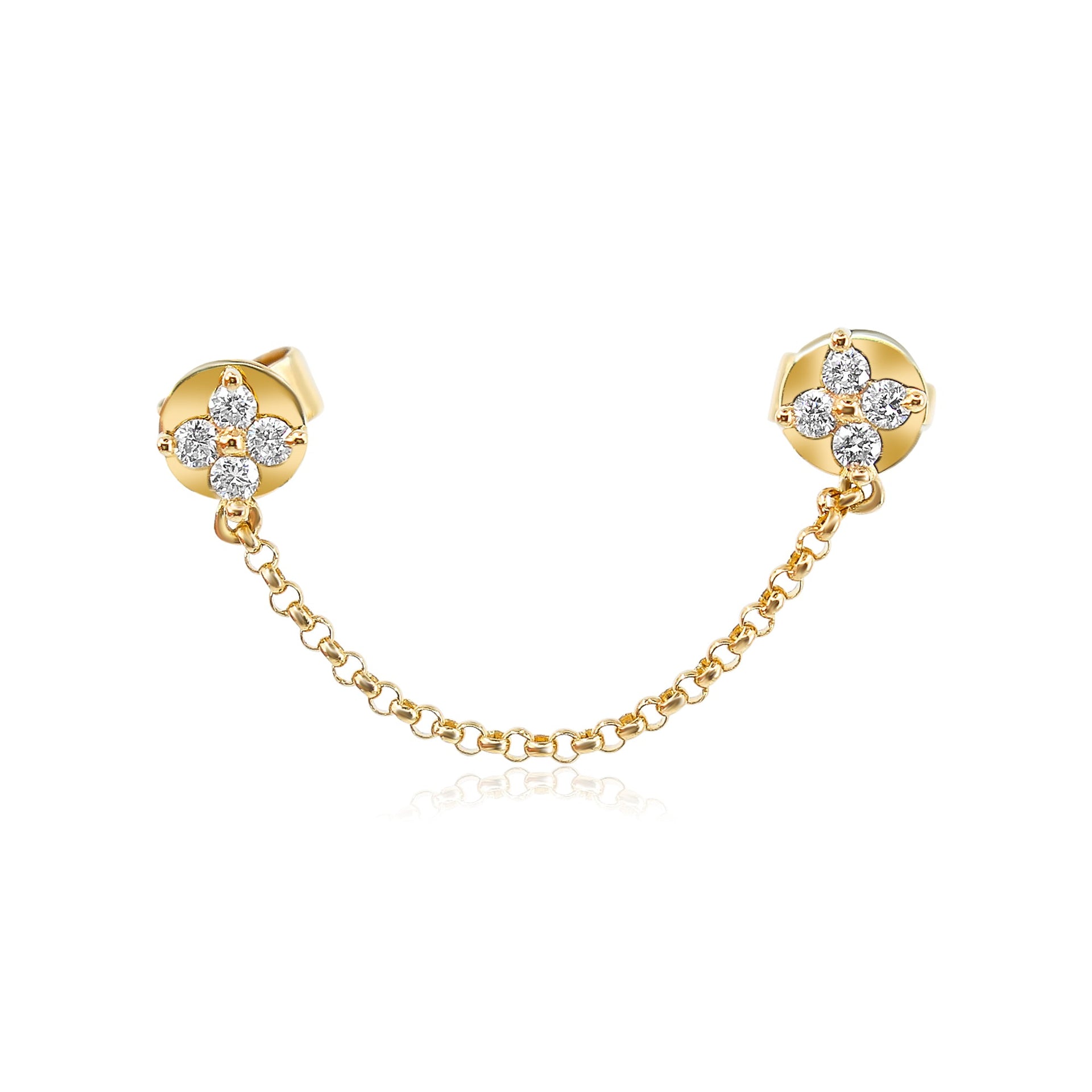 Gold Clover Diamond Connecting Chain Earring