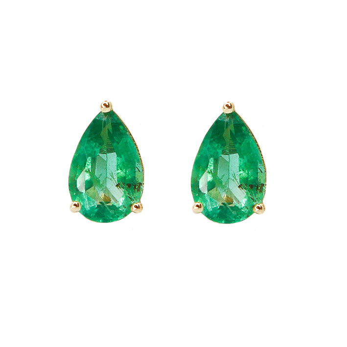 Gold Emerald Large Pear Stud Earring