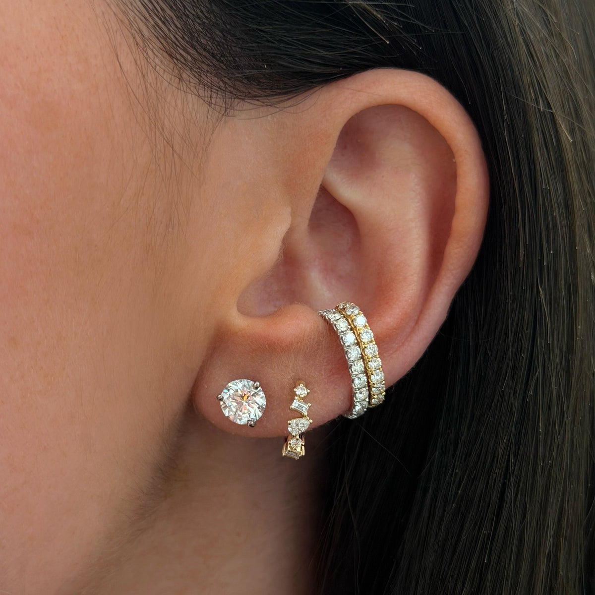 Mixed Shape Diamond Huggie Earrings