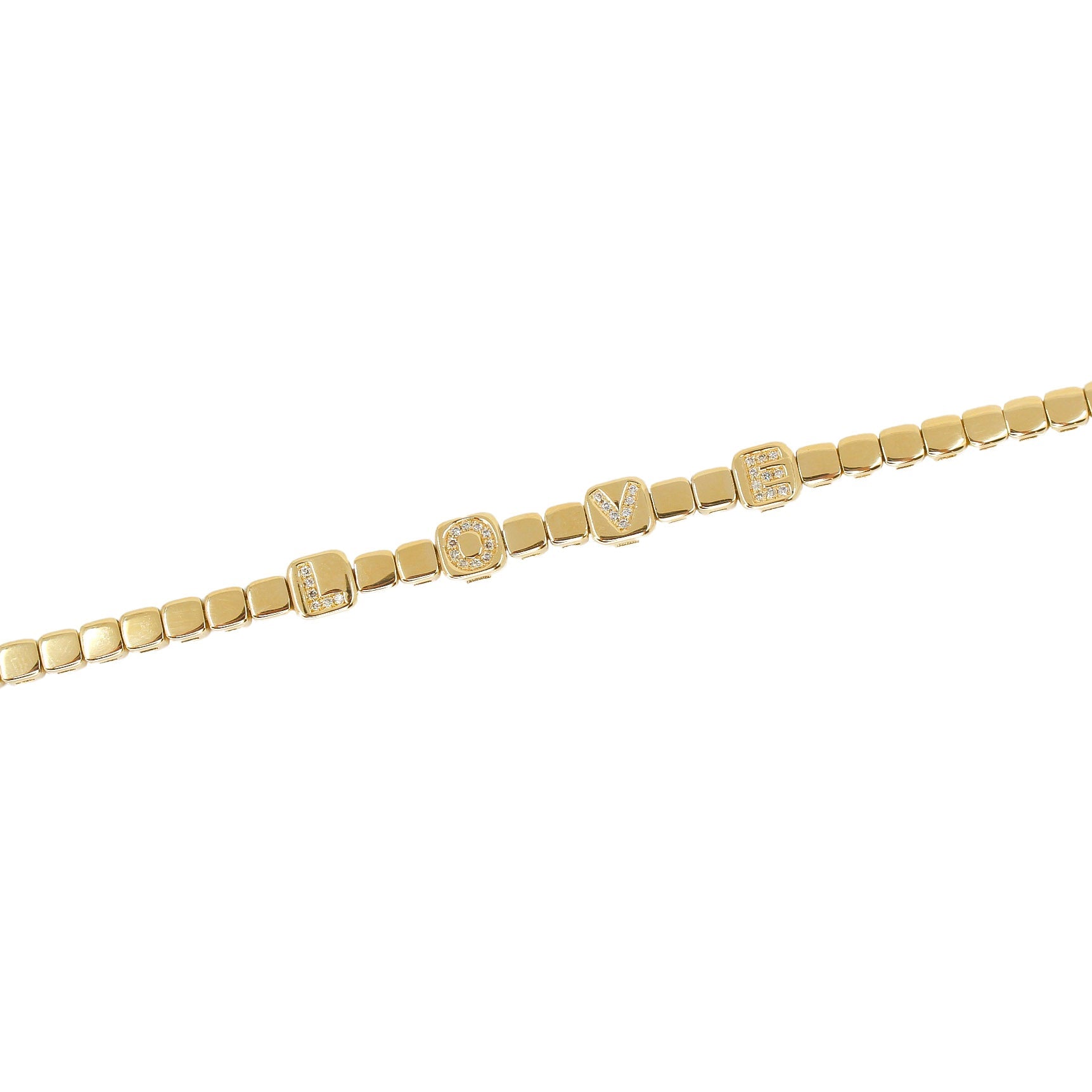 Gold Diamond Square Link Love Bracelet