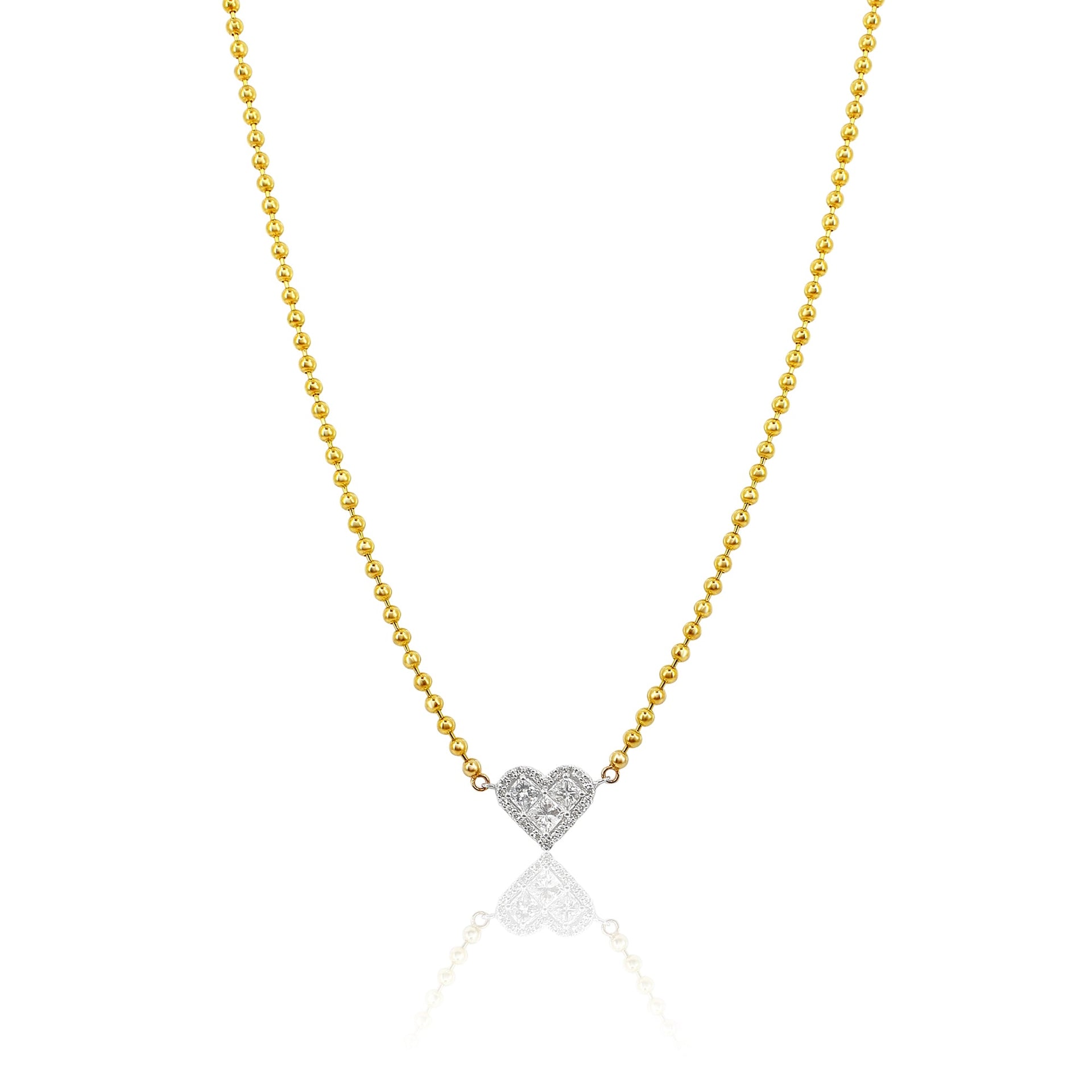 Gold Diamond Heart Ball Chain Necklace
