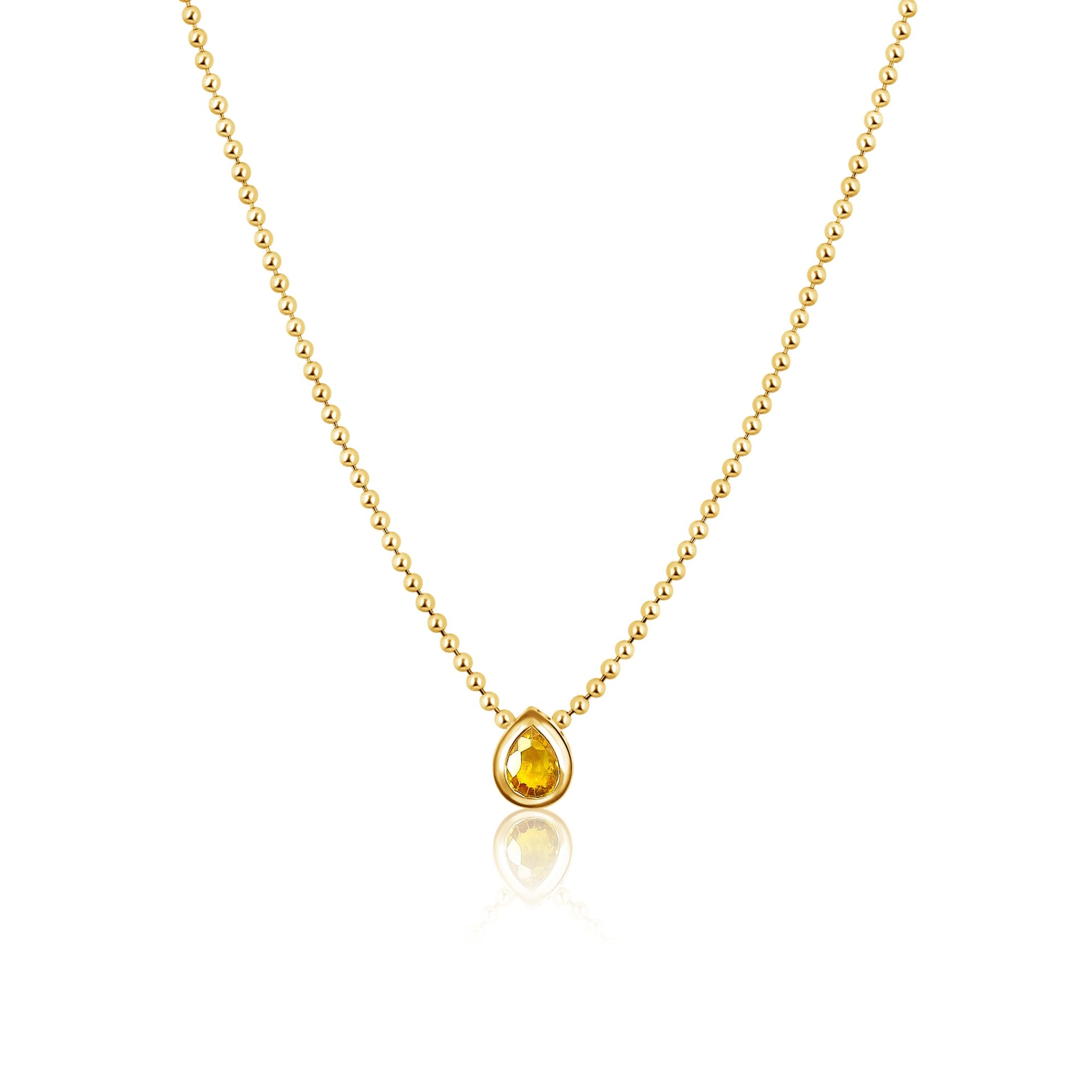 Gold Pear Yellow Sapphire Ball Chain Necklace
