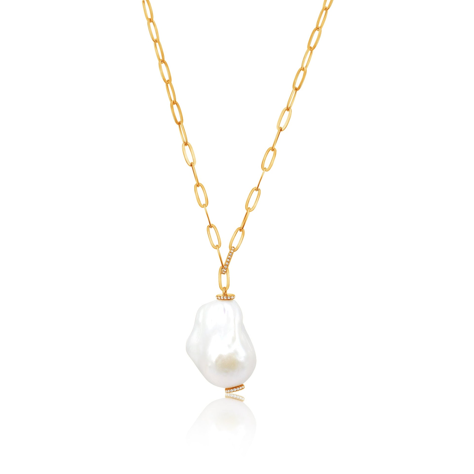 Gold Diamond Baroque Pearl Necklace