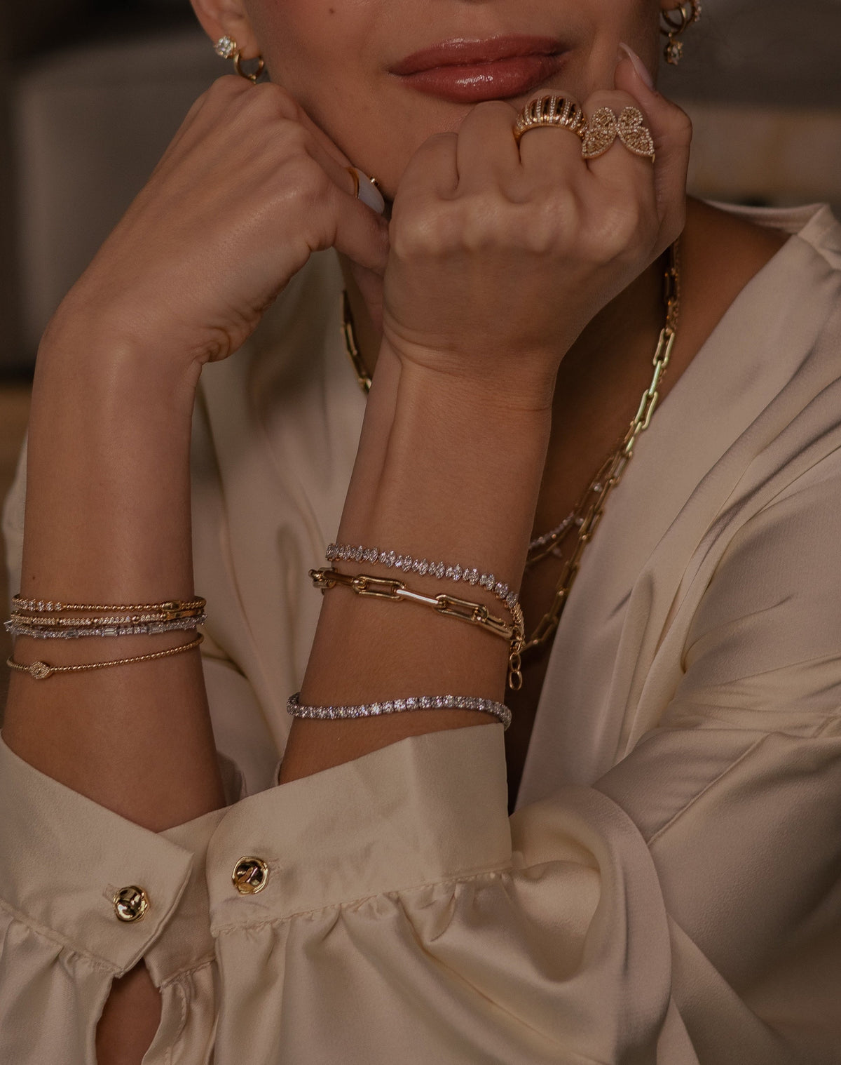 Gold Multi Marquise Pave Bracelet