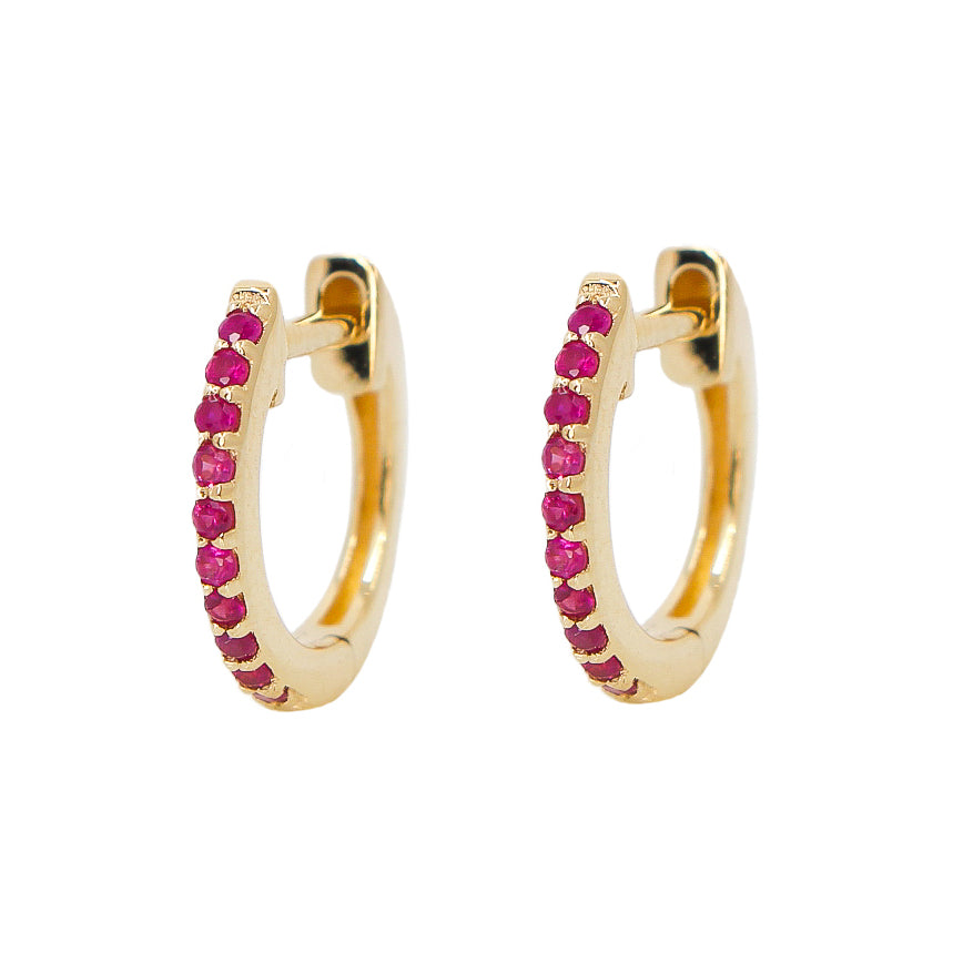 Gold Fine Line Ruby Hoop Earring