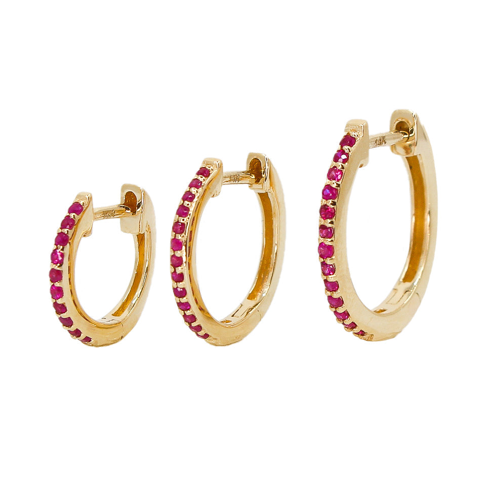 Gold Fine Line Ruby Hoop Earring