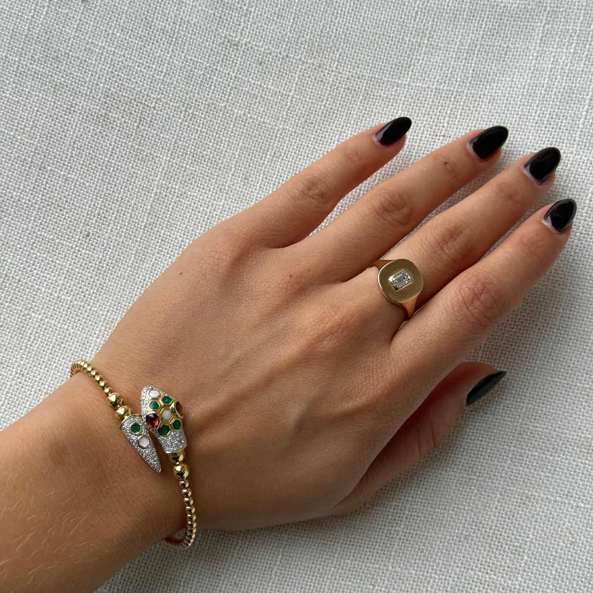Gold Sapphire Rectangle Signet Ring