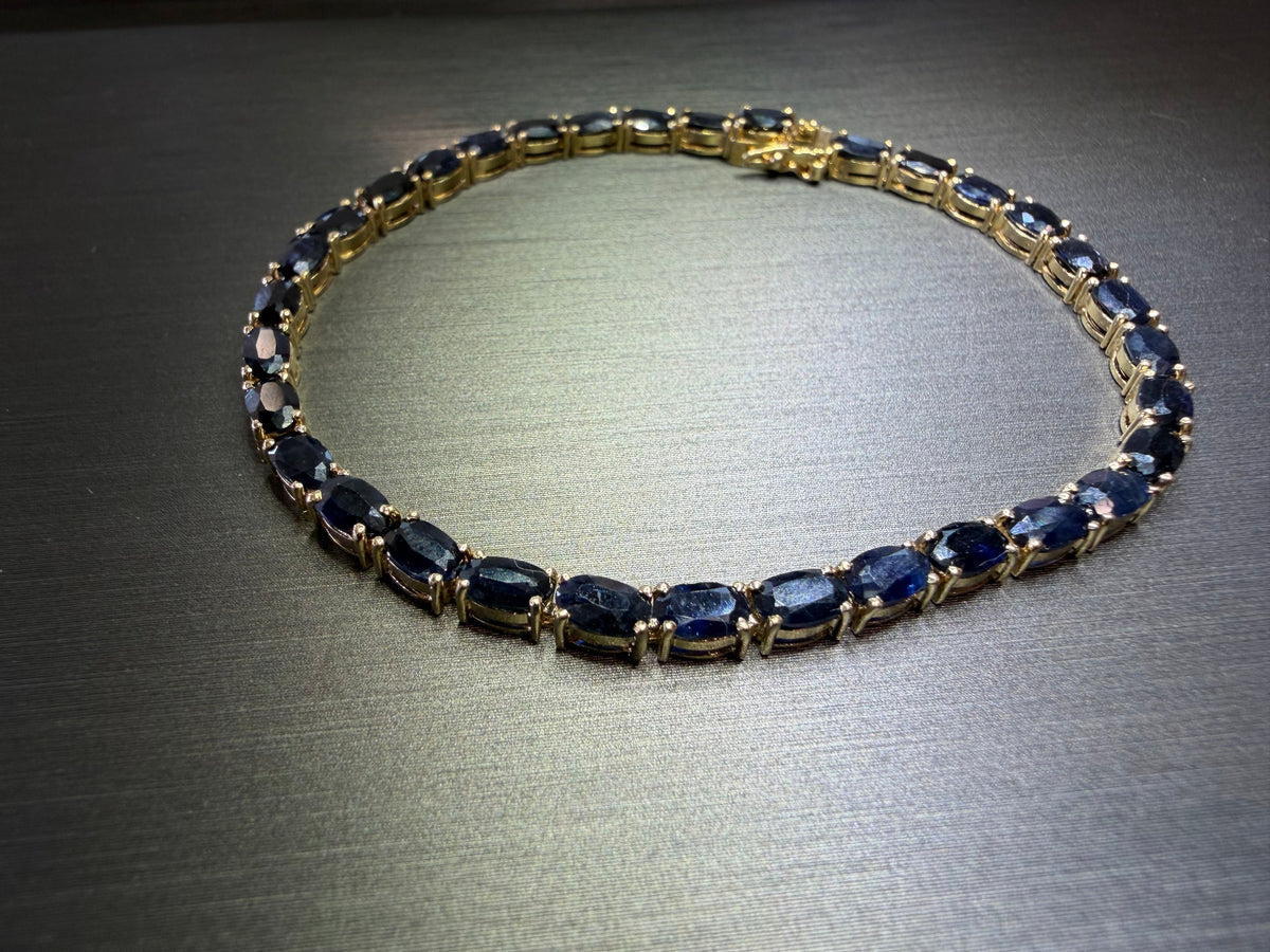 Estate 14K Yellow Gold Dark Blue Sapphire Bracelet
