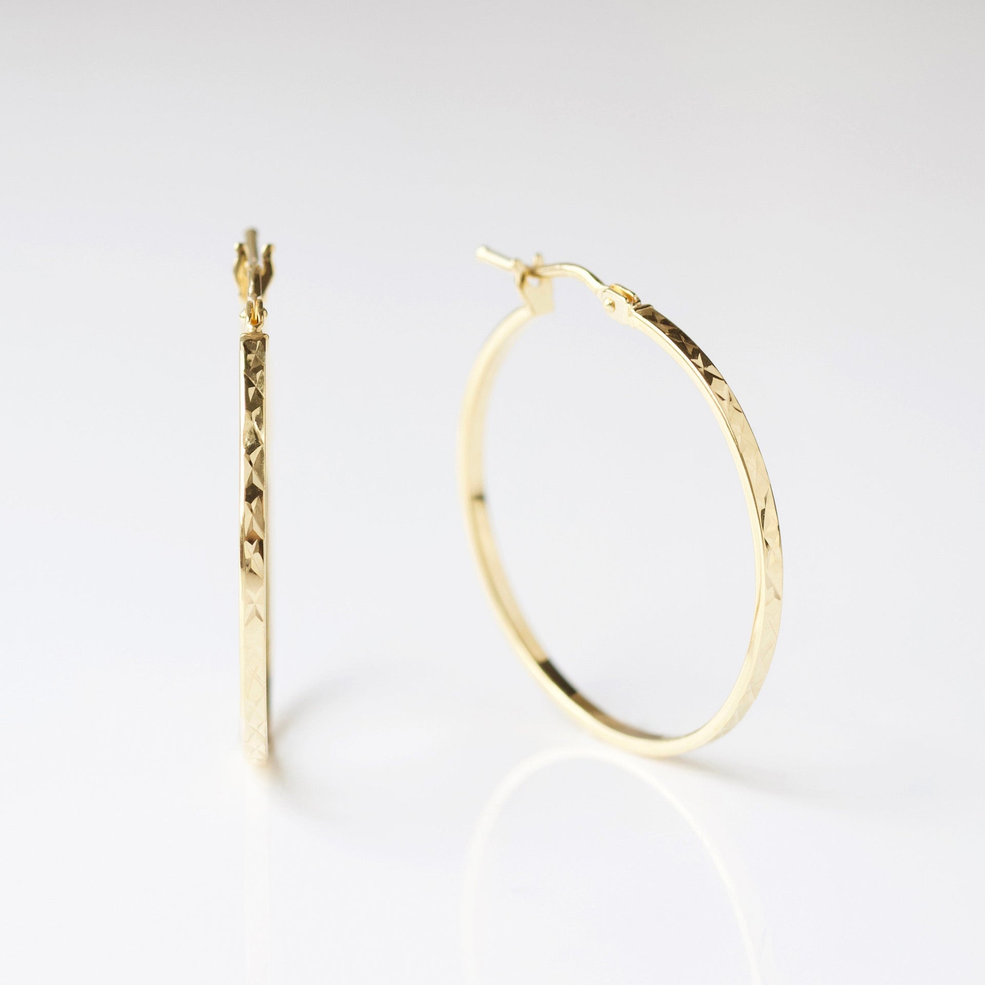 Large Diamond Cut Slim Hoop Earrings