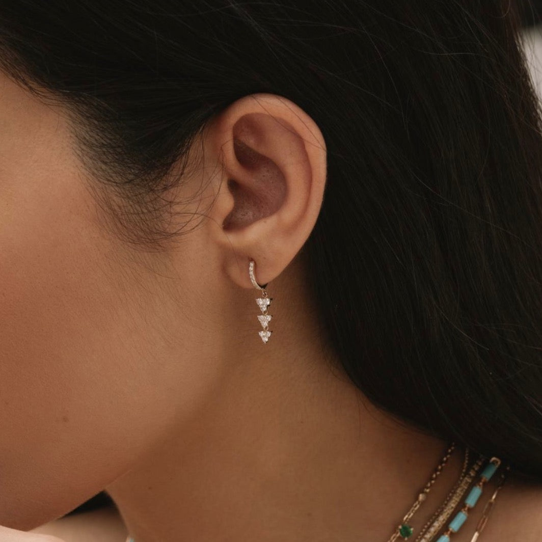 Gold Diamond Large Trio Drop Hoop Earring