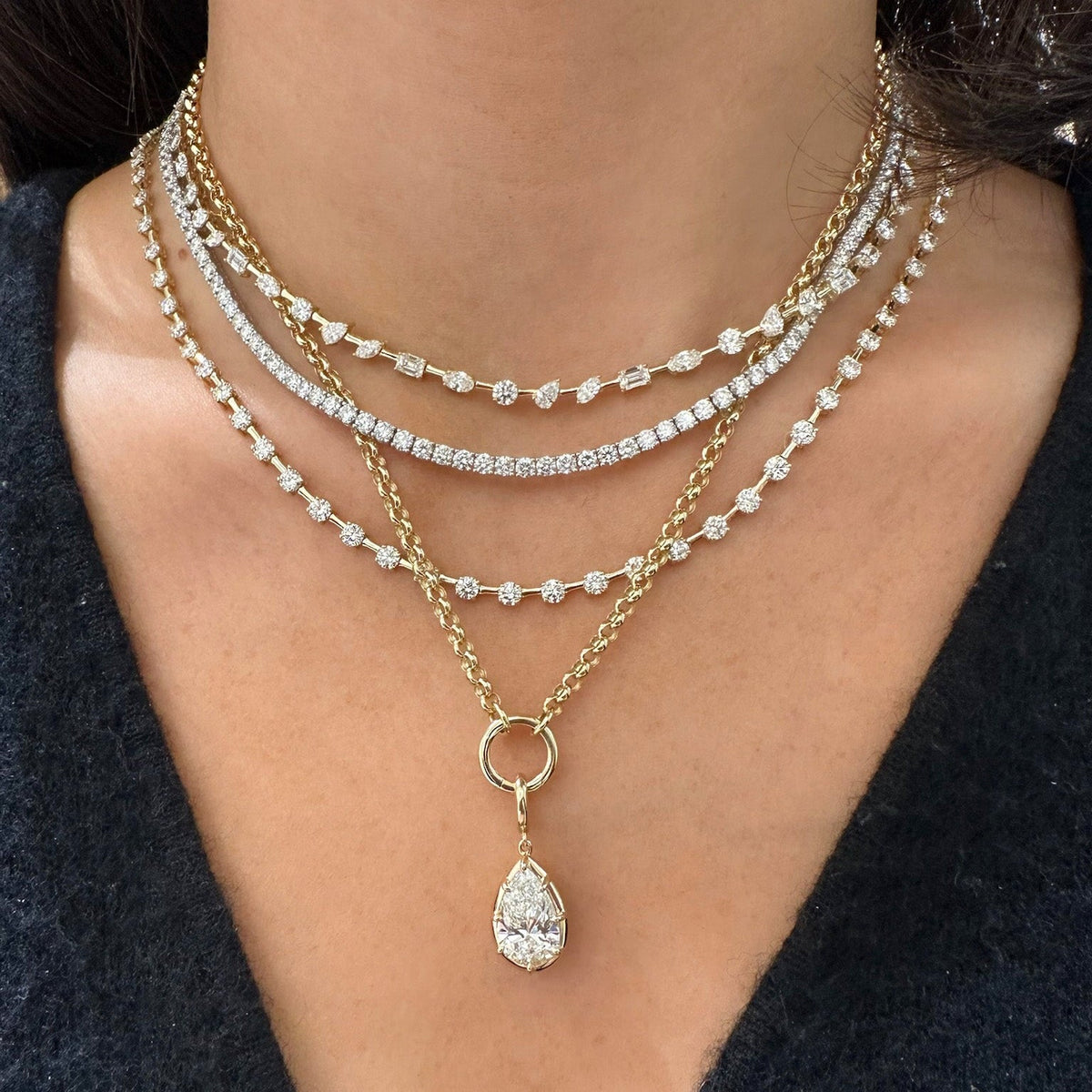 Round Orbit Lab Diamond Tennis Necklace