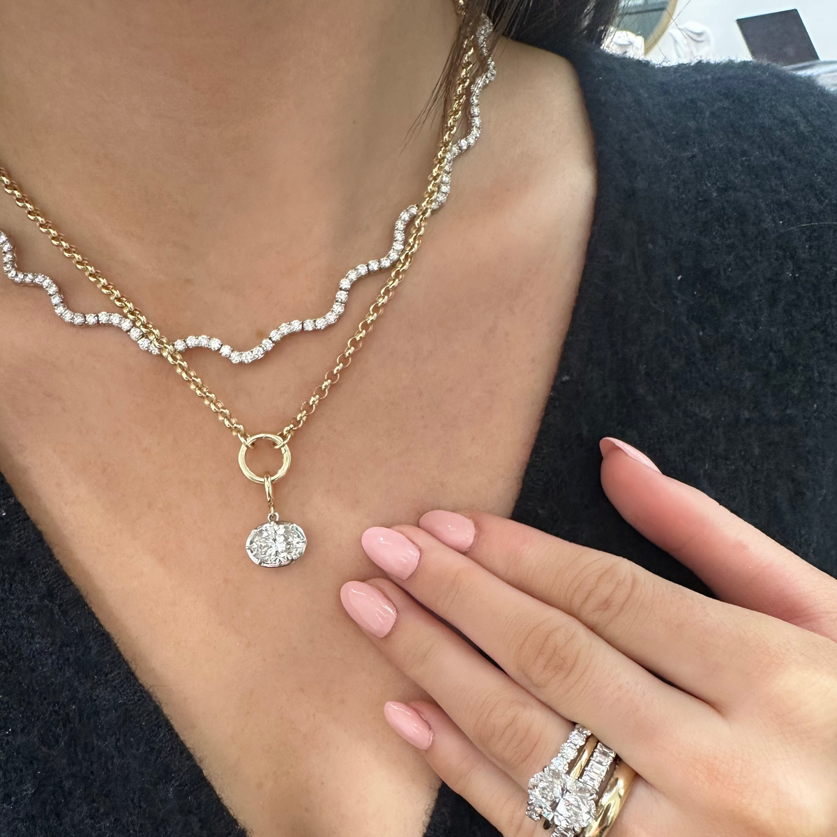 Wavy Lab Diamond Tennis Necklace