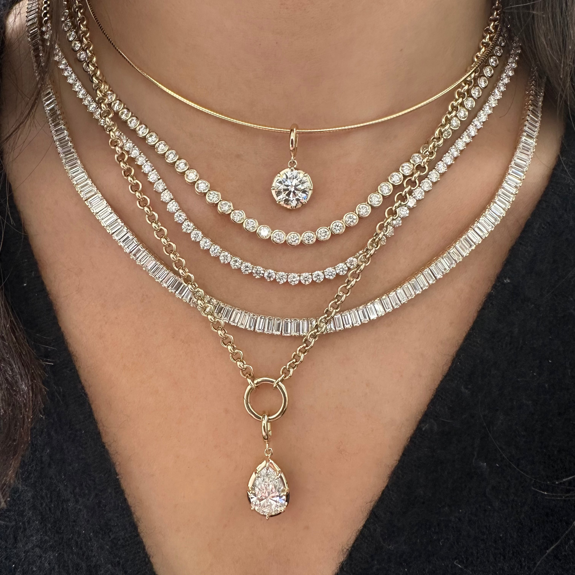 Bezel Natural Diamond Tennis Necklace