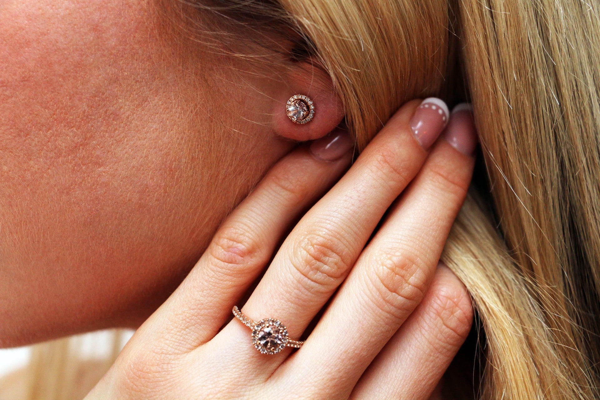 Rose Gold Morganite Halo Studs