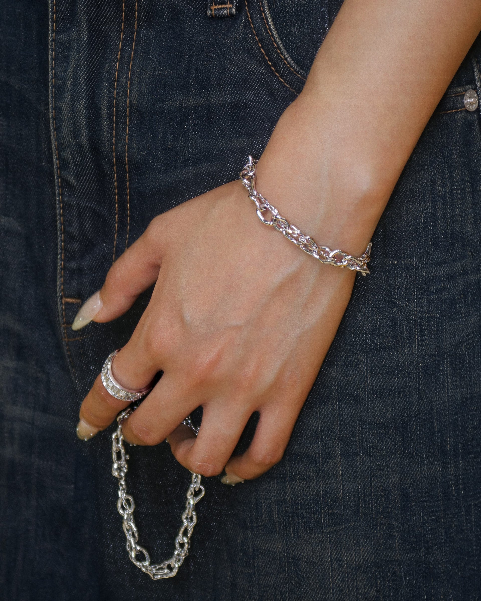 Molten Dual Chain Bracelet in Silver