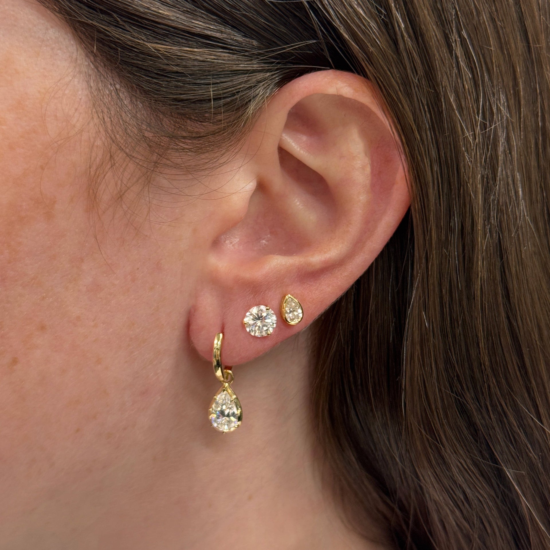 Mini Bezel Pear Lab Diamond Stud Earrings