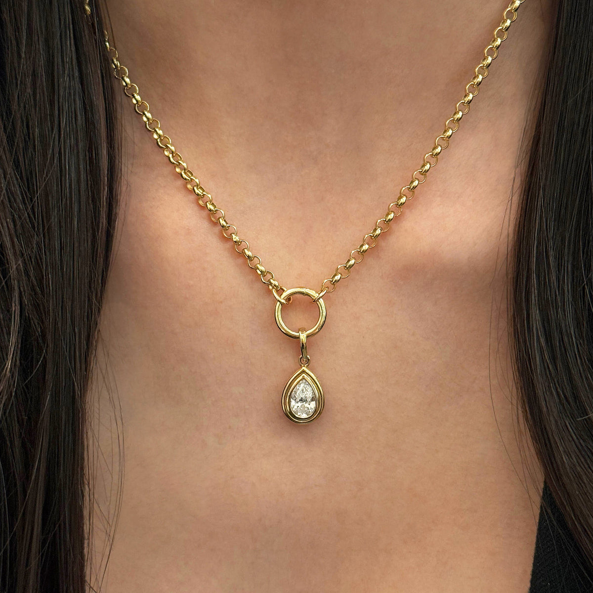 Double Bezel Pear Lab Diamond Rolo Necklace