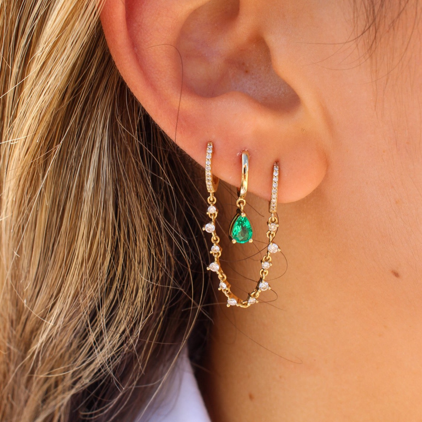 Gold Diamond Double Hoop Connecting Earring