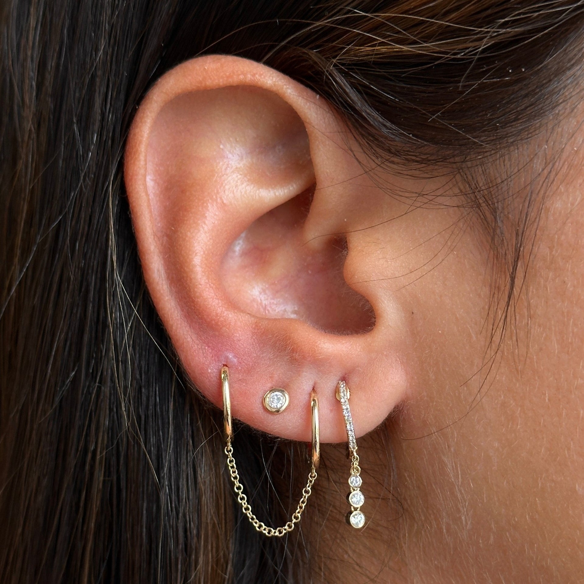 Gold Double Hoop Connecting Chain Earring