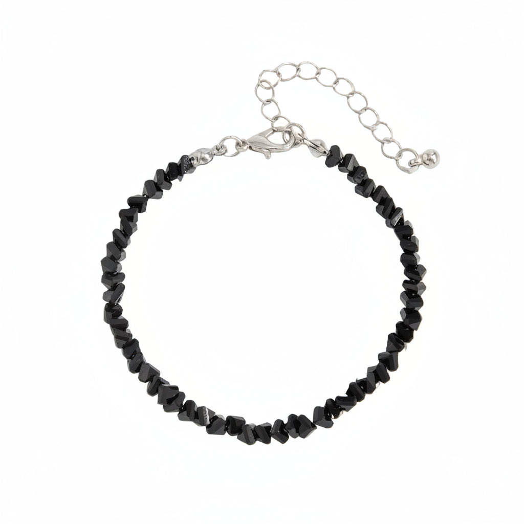 Black Resin & Silvertone Beads Chain Bracelet