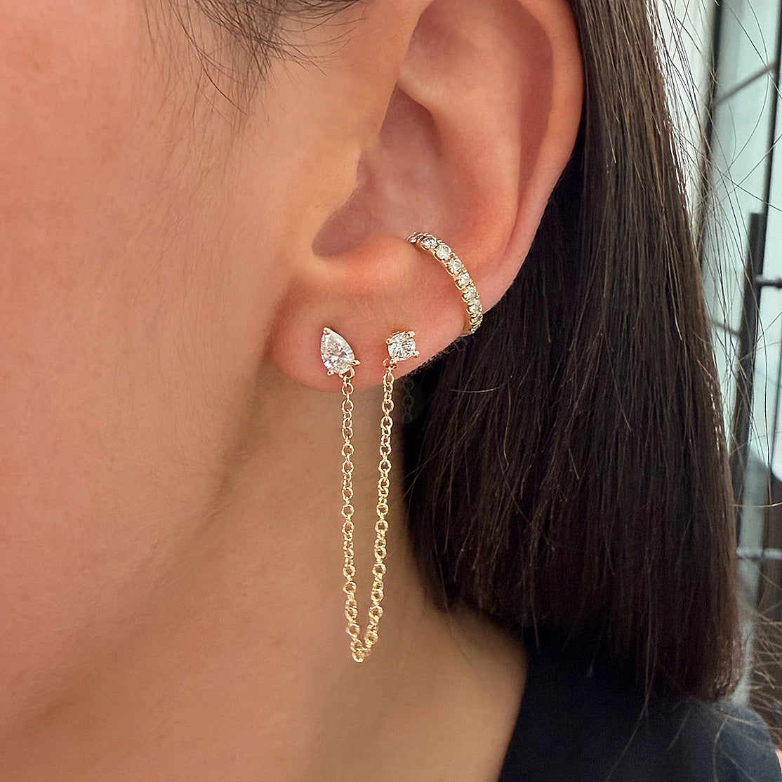 Pear & Round Lab Diamond Chain Stud Earring