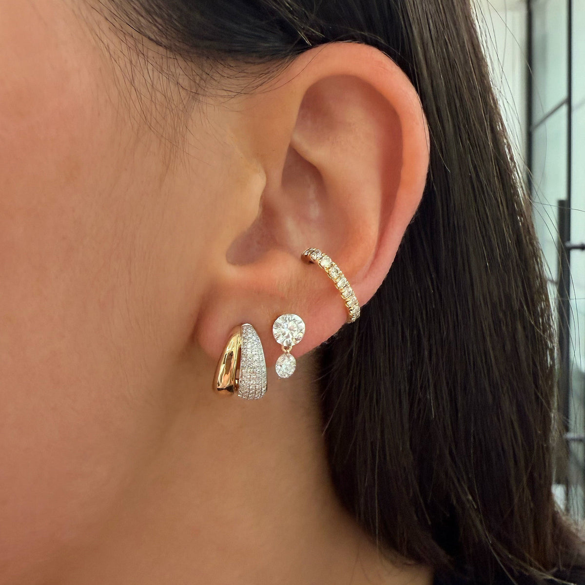 Double Row Diamond Huggie Earrings