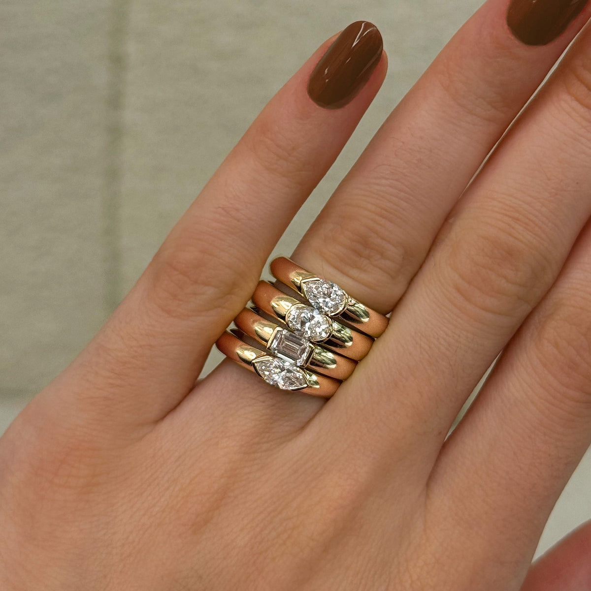 Half Bezel Oval Lab Diamond Puffy Ring